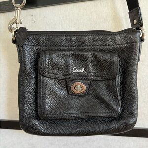 Coach Black Pebbled Leather Crossbody purse bag ~ Adjustable fabric strap